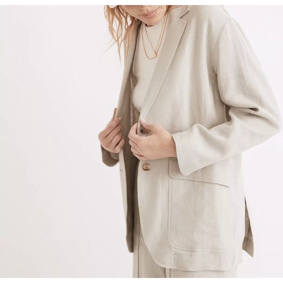 Madewell Jackets & Blazers - NWT Madewell Breezewoven Larsen Linen Blazer in Pale  Sage Gray Green M